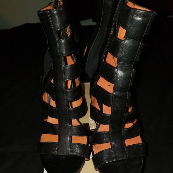 Black leather 4 inch gladiator heels - Picture 3 of 4